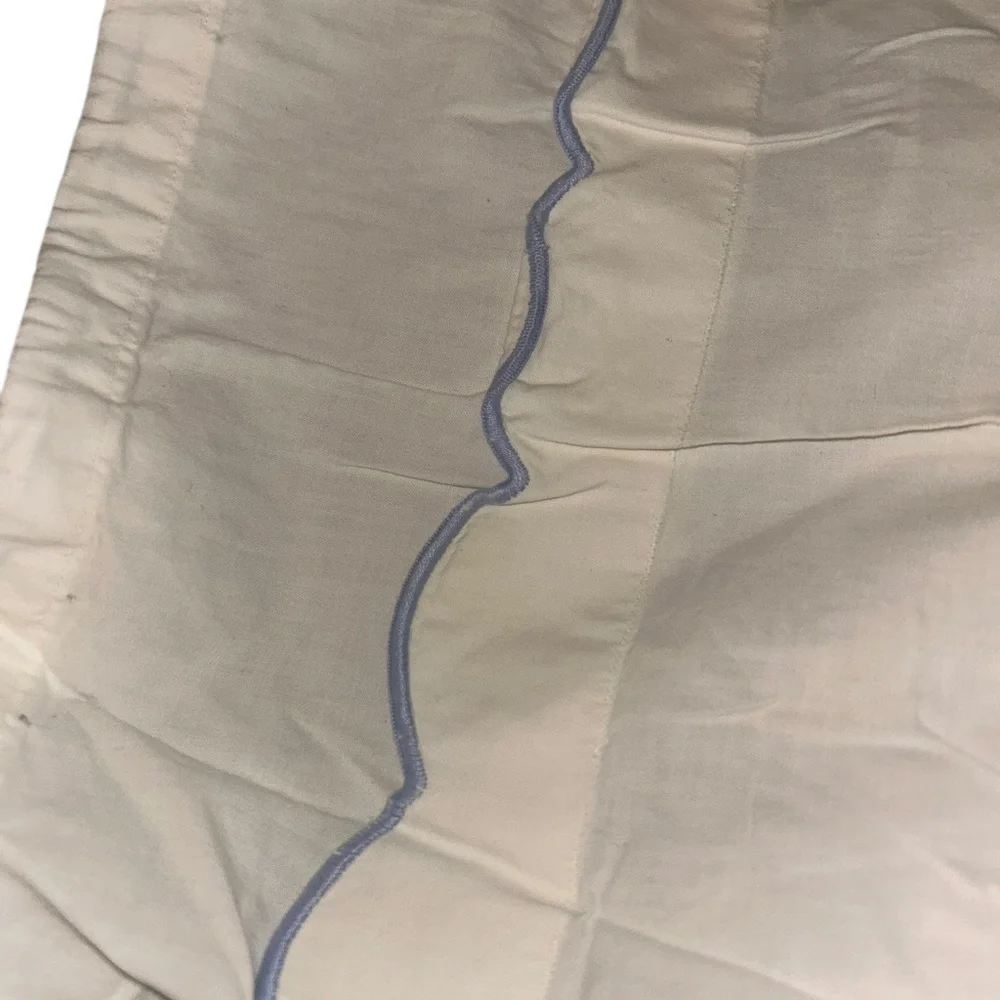 Schweitzer Linens powder blue white embroidered wavy line neck roll pillow cover